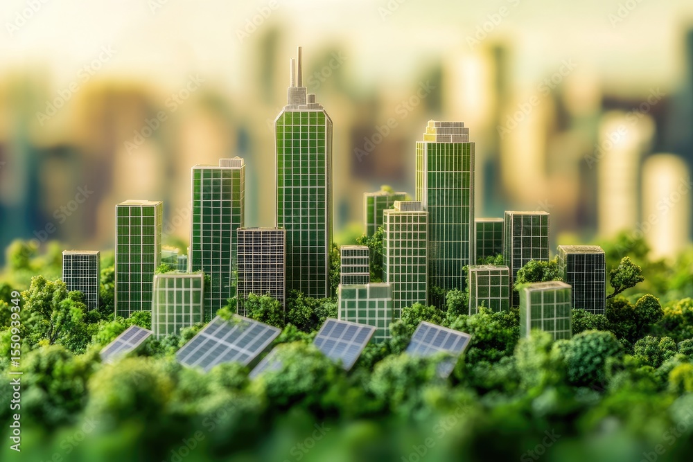 Obraz premium Green cityscape on a grassy field