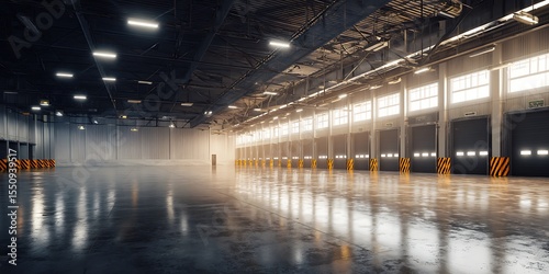 Large empty warehouse loading dock interior