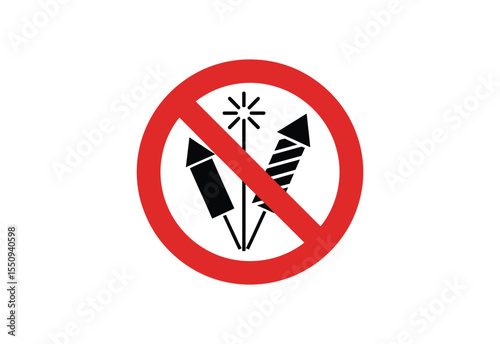 Prohibition sign with fireworks icon indicating no fireworks allowed