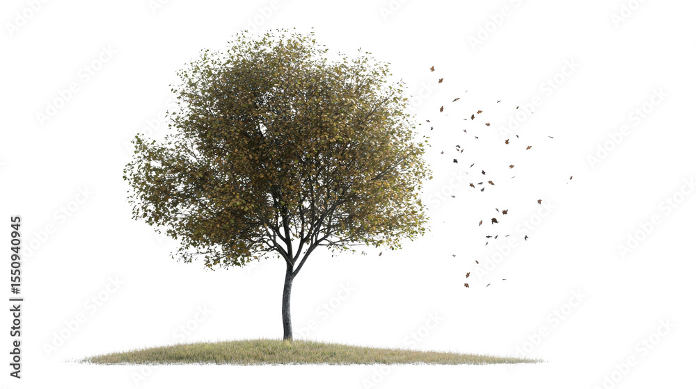Fototapeta premium Tree with falling leaves around Transparent background, PNG