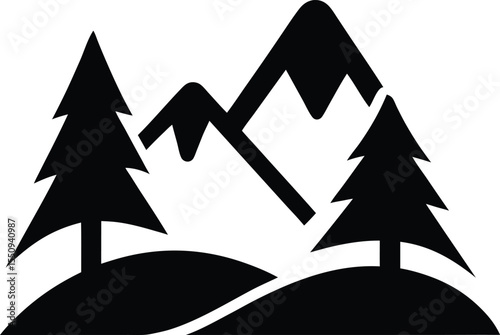  Featuring Pine Trees, Mountains and Sunset Landscapes Clean Black Silhouette Vector Set 