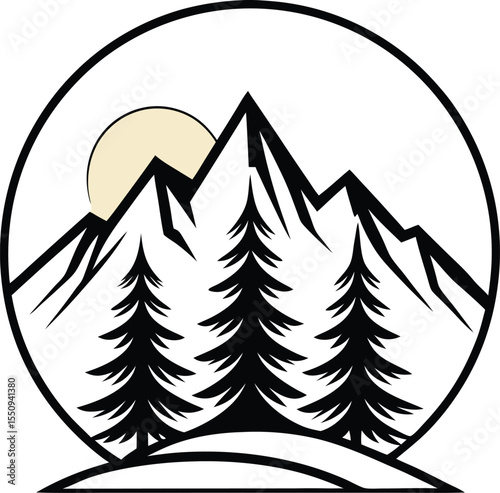  Featuring Pine Trees, Mountains and Sunset Landscapes Clean Black Silhouette Vector Set 