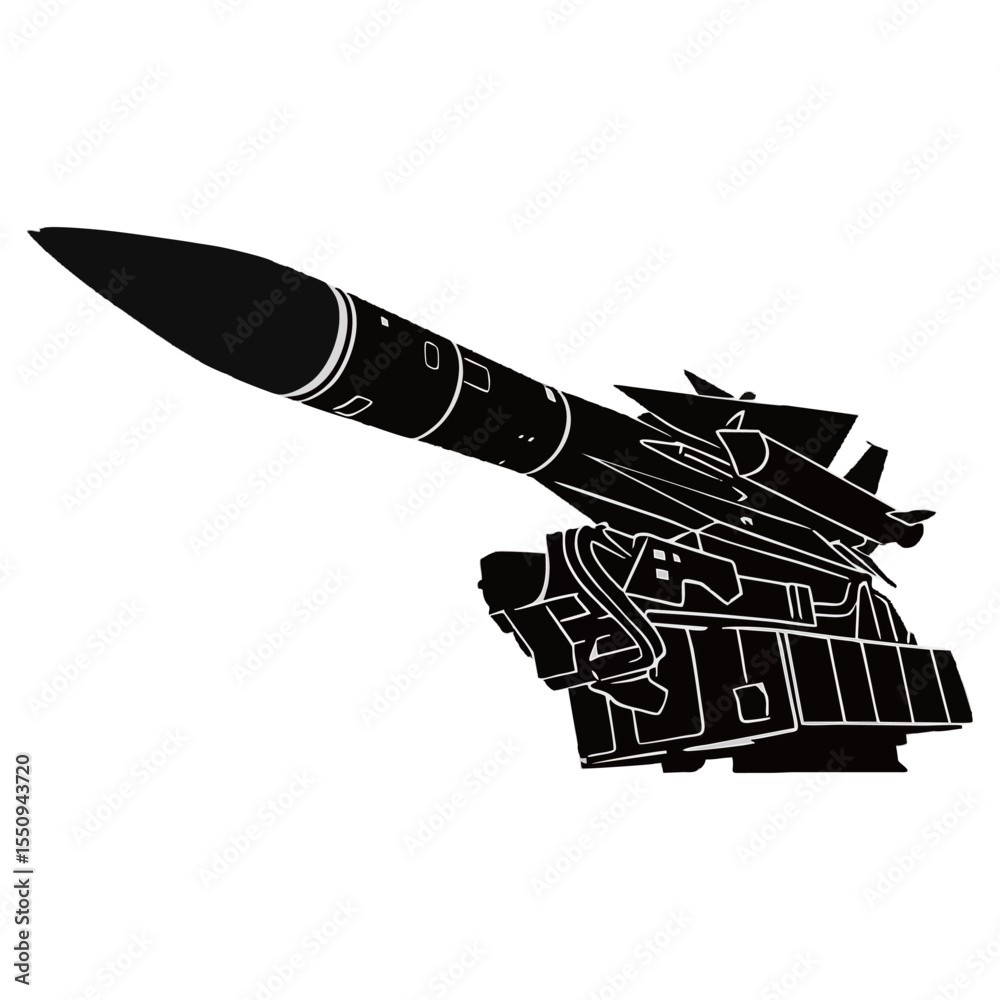 Naklejka premium Silhouette image of a missile on a white background