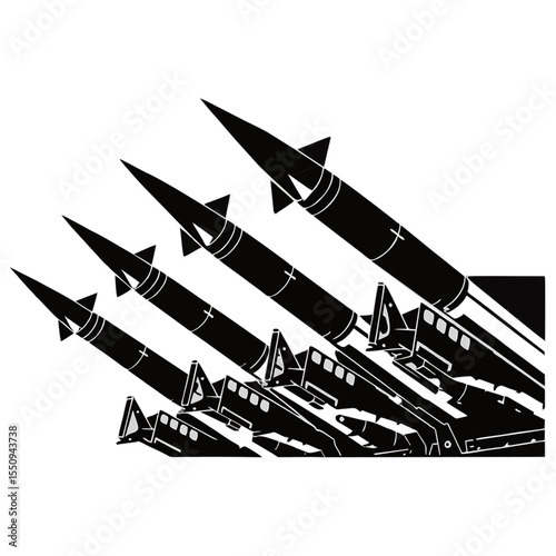 Silhouette image of a missile on a white background