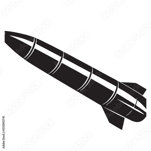 Silhouette image of a missile on a white background