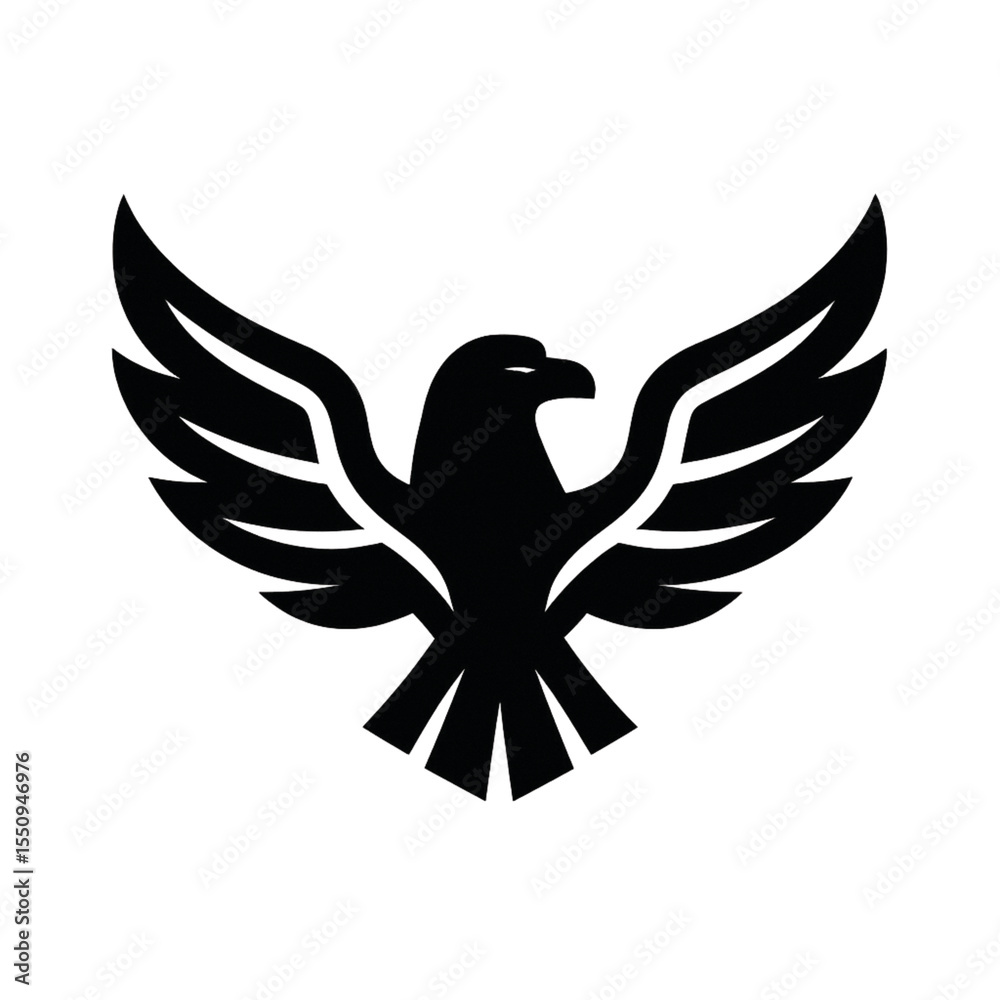 Fototapeta premium Minimalist Black Garuda Eagle Logo with Outstretched Wings – Vector Silhouette