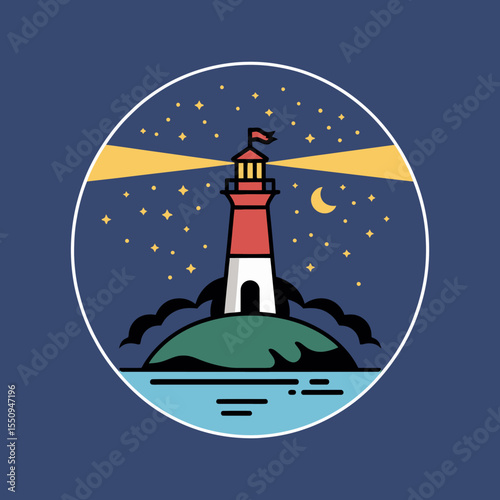Lighthouse on Island at Night