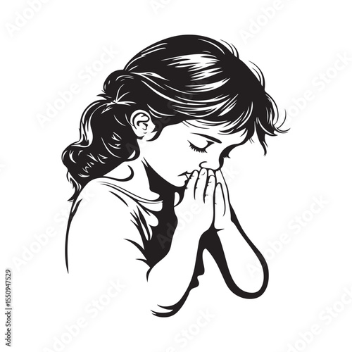 Child Praying Bedtime Image Vector Isolated on white background.
