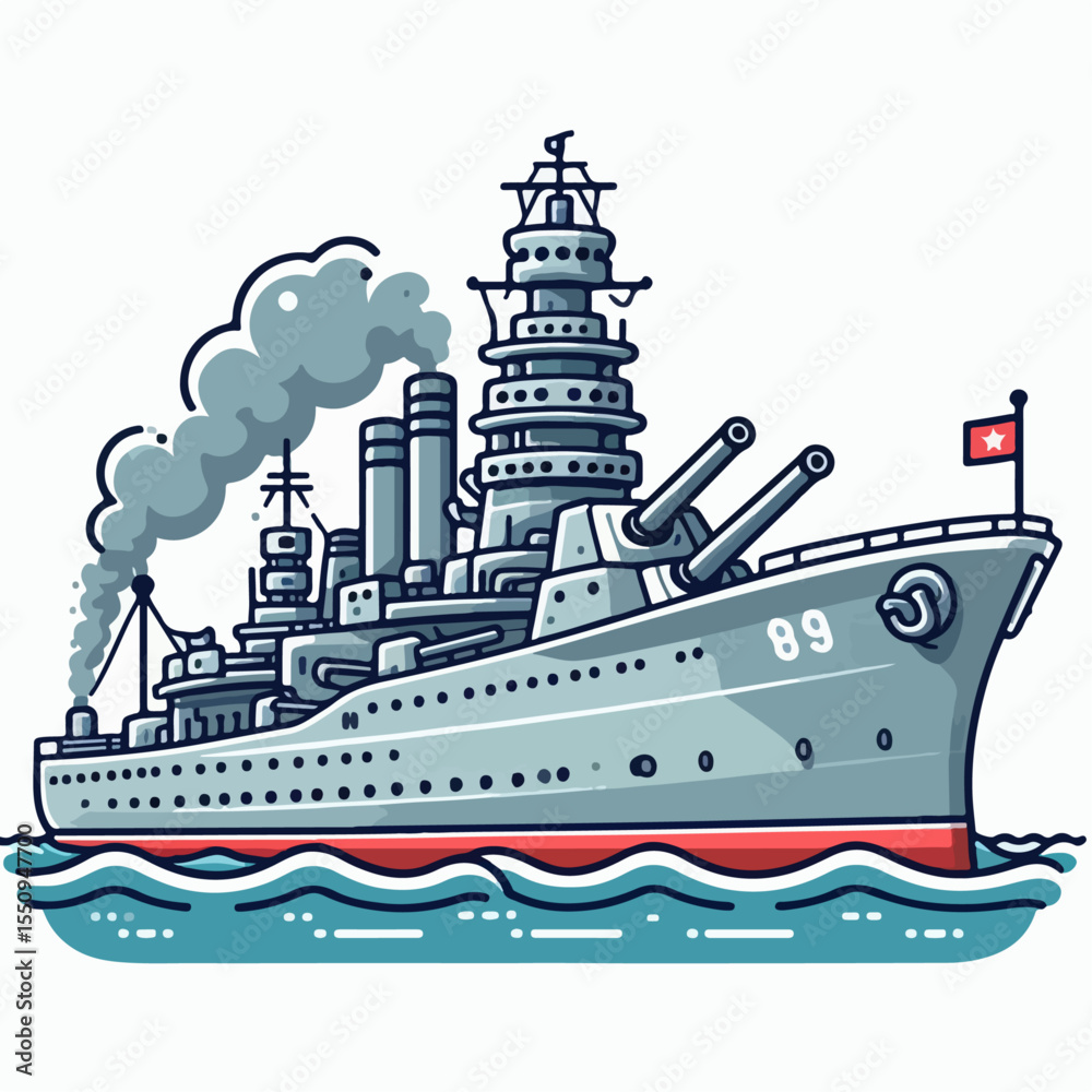 Obraz premium cartoon illustration of warship on white background