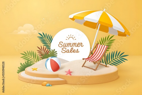 Tropical Summer Sale Background with Palm Leaves and Sunshine Vibes