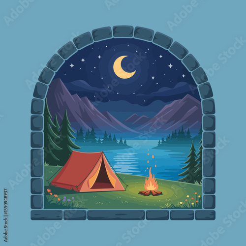 Moonlit Campsite by the Lake