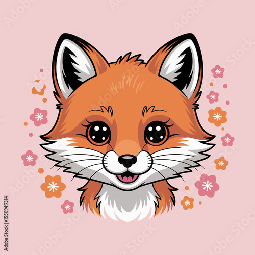 Fox Head Surrounded by Flowers
