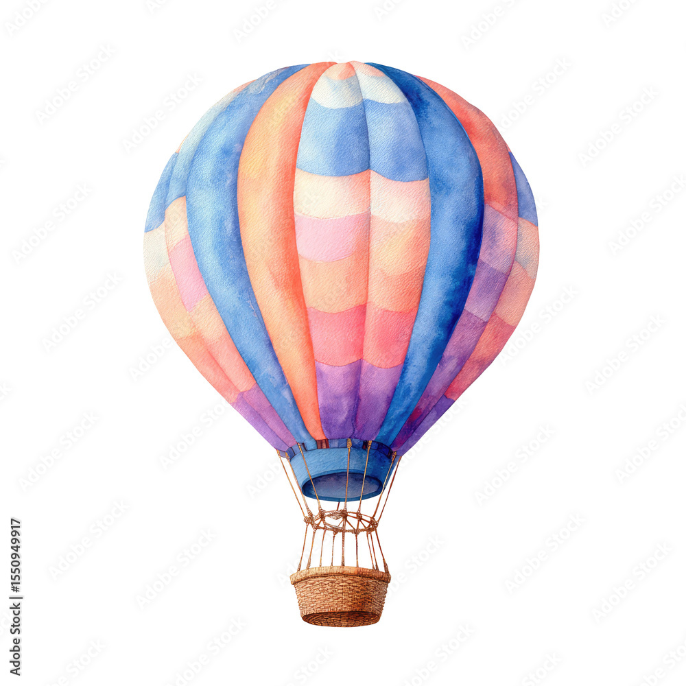 Fototapeta premium Colorful Watercolor Hot Air Balloon Illustration with Gentle Pastel Hues and Soft Gradient Background