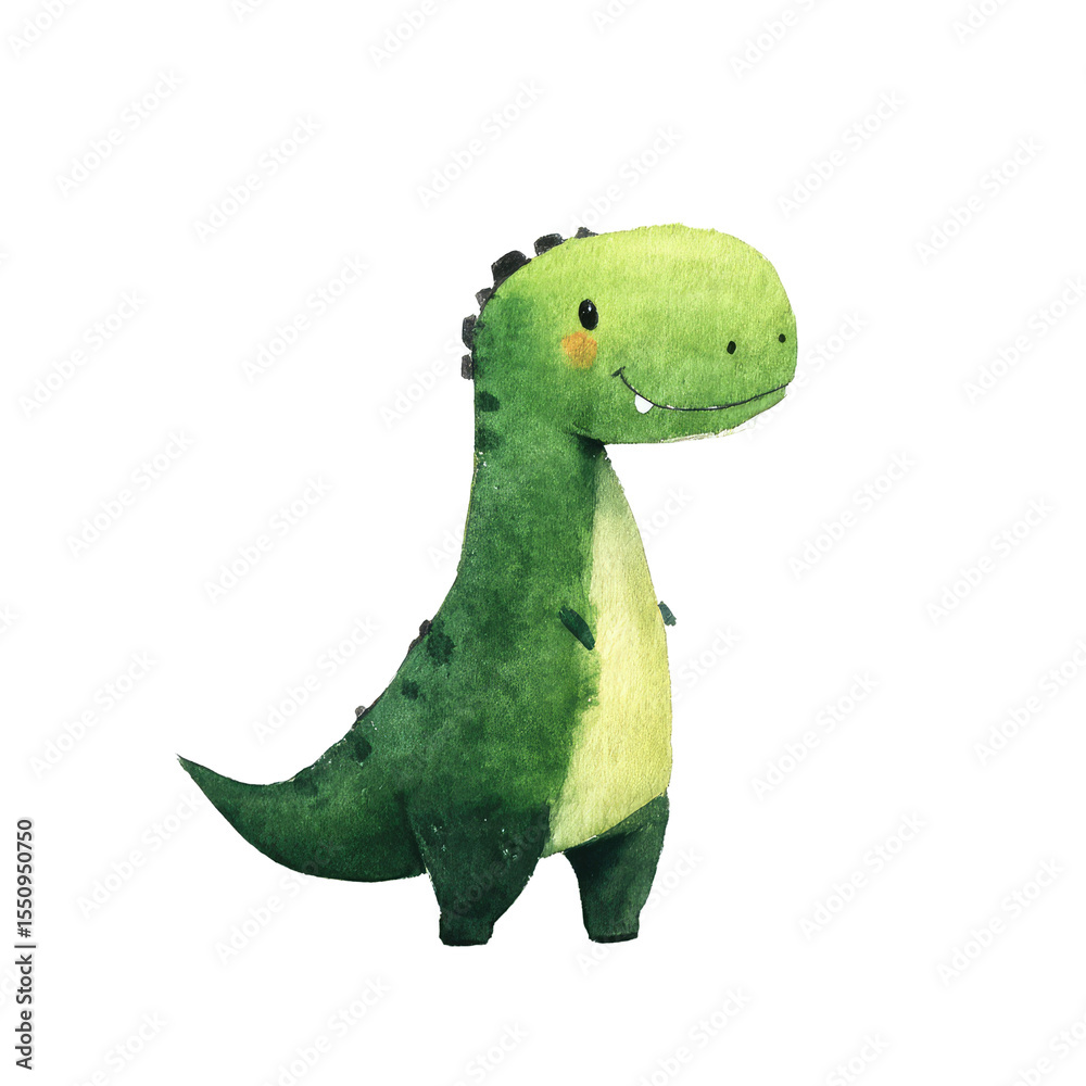 Fototapeta premium Adorable Watercolor Illustration of a Cute Dinosaur Character Perfect for Children’s Books and Educational Materials