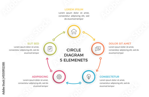 Circular diagram with five connected steps, infographic template, vector eps10 illustration