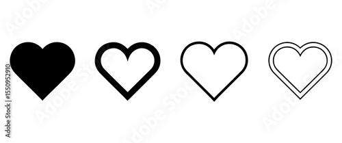 Heart vector icons. Set of love symbols outline, silhouette