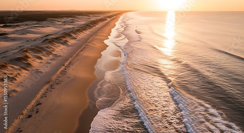 Aerial Sunset Beach Dunes Ocean Waves