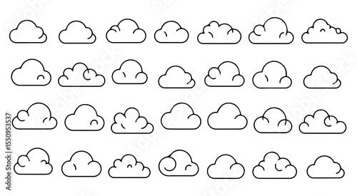 Set of vector cloud icons outline vector illustration. Meteorology weather forecast interface element