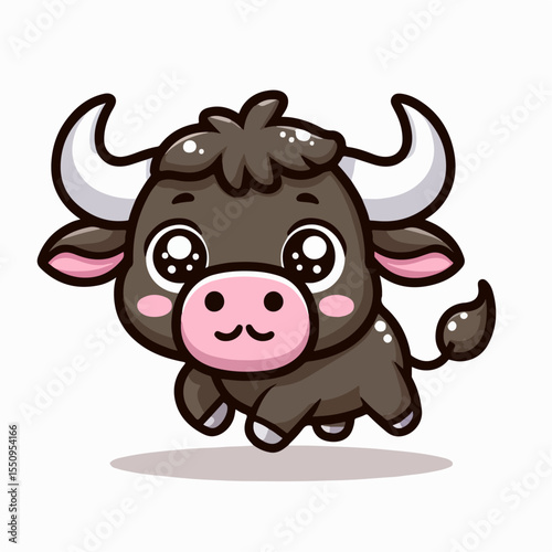 cute cartoon illustration of buffalo on white background