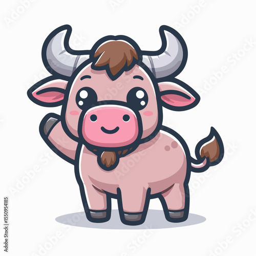 cute cartoon illustration of buffalo on white background