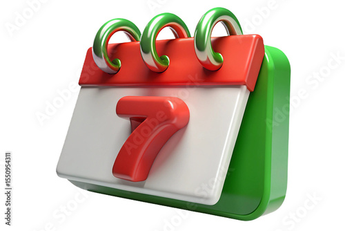 Green Desk Calendar Icon – Red Number 7 on Spiral Page