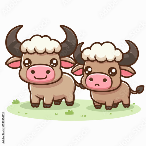 cute cartoon illustration of buffalo on white background