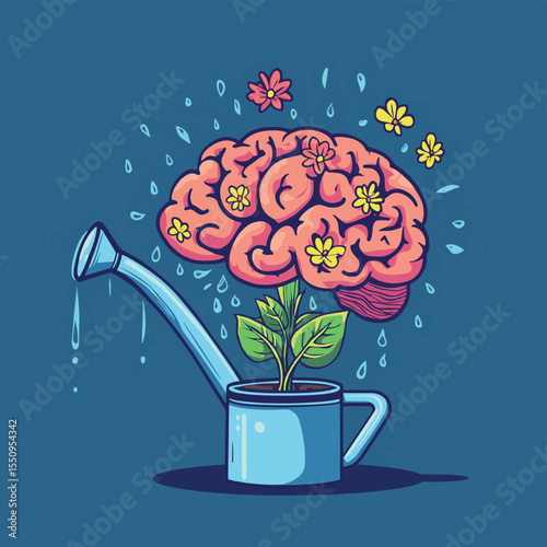 Watering ideas on a brain vector illustration, vector style simple color
