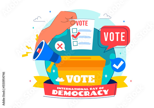 International Day of Democracy Vector Illustration on September 15 with Hands Holding Voting Papers for Resolution in a Flat Cartoon Style Background