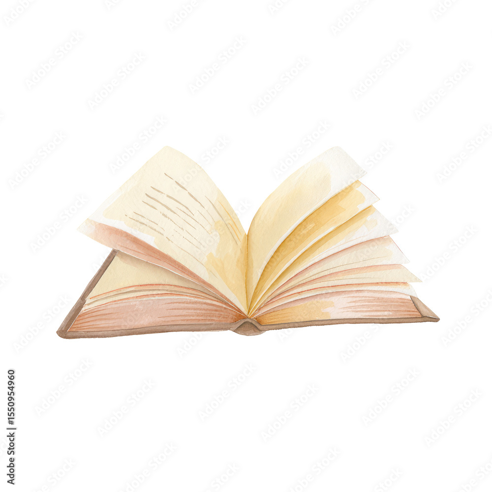 Obraz premium Hand-Painted Illustration of an Open Book with Pages Slightly Fanned Out, Suitable for Various Creative Projects