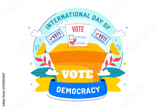 International Day of Democracy Vector Illustration on September 15 with Hands Holding Voting Papers for Resolution in a Flat Cartoon Style Background