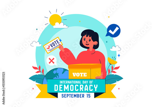 International Day of Democracy Vector Illustration on September 15 with Hands Holding Voting Papers for Resolution in a Flat Cartoon Style Background