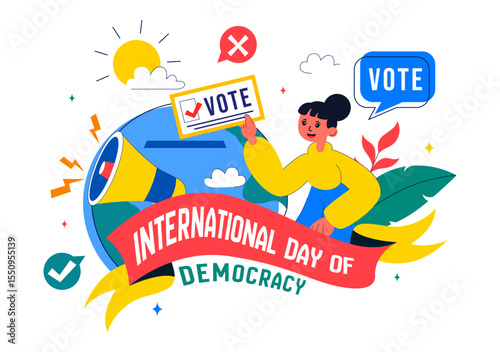 International Day of Democracy Vector Illustration on September 15 with Hands Holding Voting Papers for Resolution in a Flat Cartoon Style Background