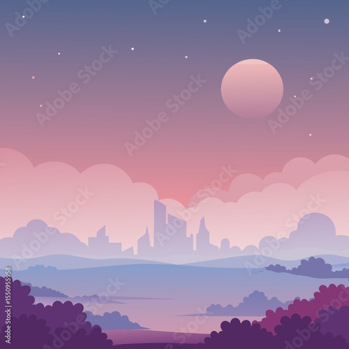 horizon, cartoon, nature, sky, vector, meadow, hill, art, illustration, background