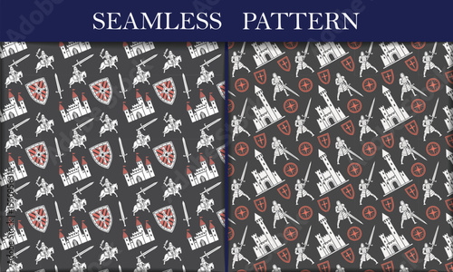Medieval Seamless Pattern Knights, Castles, and Swords