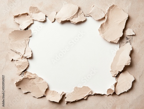 Torn paper frame, beige and white