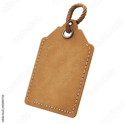 Blank Tan Leather Tag with Rope, Ready for Branding
