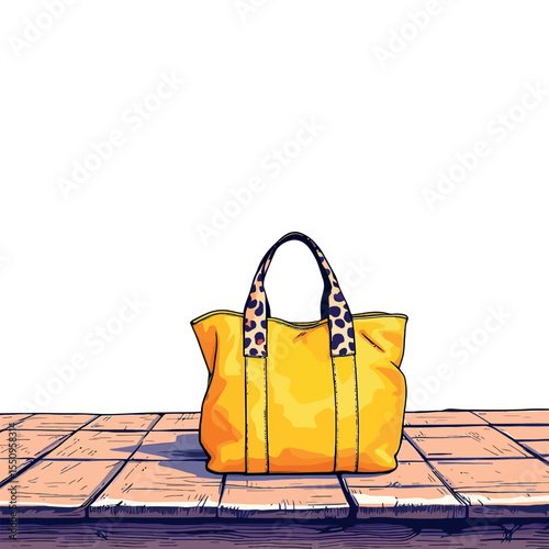 Vsai yellow tote bag sitting on wooden table top