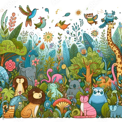 Jungle Animals Colorful Illustration