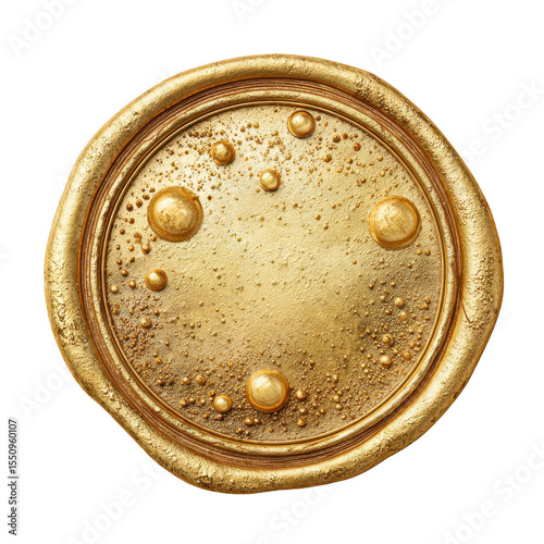Gold wax seal, circular, decorative bubbles