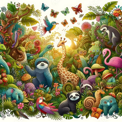 Jungle Animals Illustration Colorful Wildlife