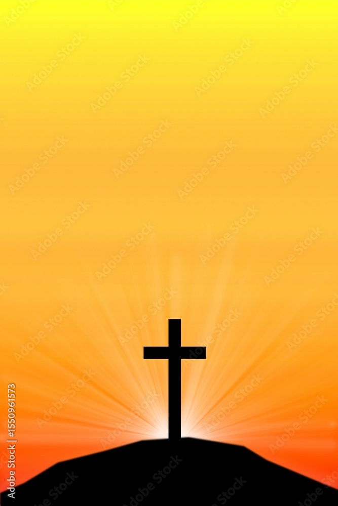 Obraz premium Cross religion symbol shape over sunset sky