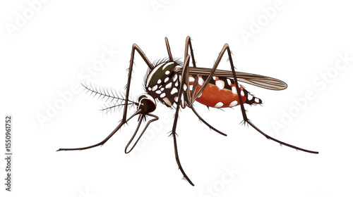 Aedes mosquito illustrated with warning symbols for awareness use Transparent background, PNG