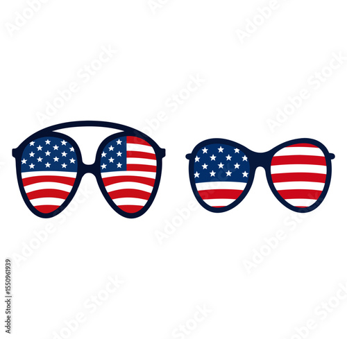 Stylish sunglasses collection with American flag, Vector illustration