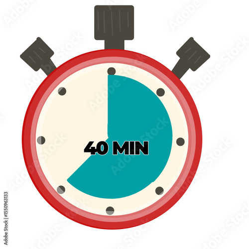 Stopwatch with 40 minutes label. Flat timekeeping icon. Timer and duration symbol.