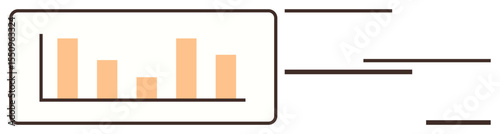 Bar chart with vertical bars on axis surrounded by horizontal text lines. Ideal for data analysis, statistics, reports, presentations, comparisons, business, education. Simple flat metaphor
