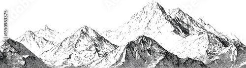 Majestic Mountain Ridge in Black Ink Vector Style,Generative Ai