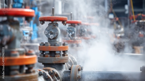 Steam and brine separation is actively taking place as plant operators adjust valve controls on geothermal wellhead, showcasing advanced technology in sustainable energy production