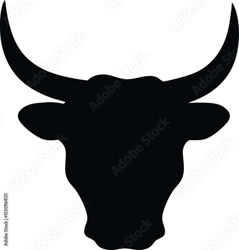 highland cow head silhouette, bull head black vector