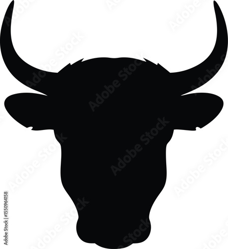 highland cow head silhouette, bull head black vector