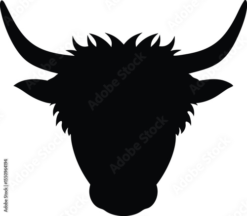 highland cow head silhouette, bull head black vector